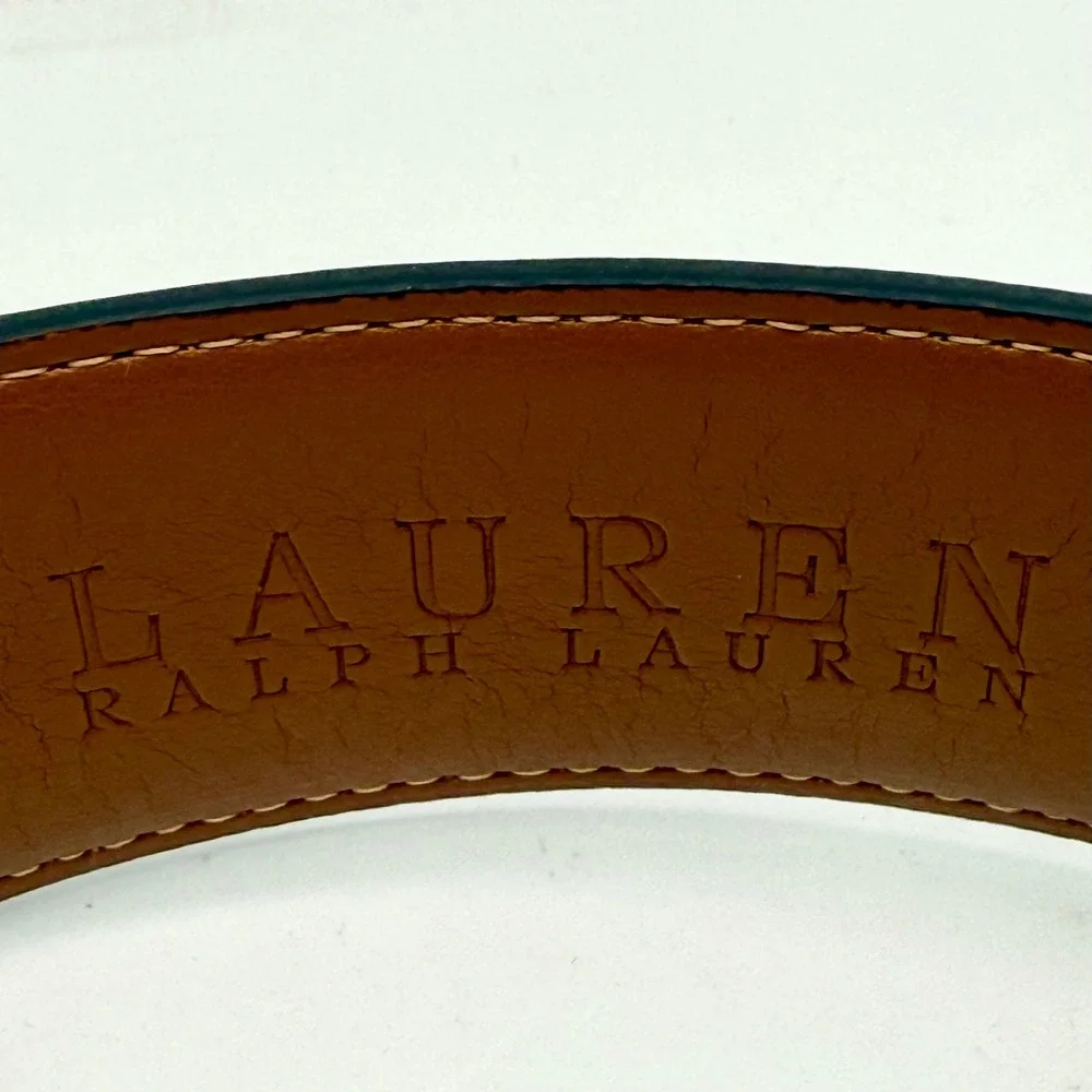 Lauren Ralph Lauren Belt Womens Medium Cream Equestrian Horsebit Print Gold